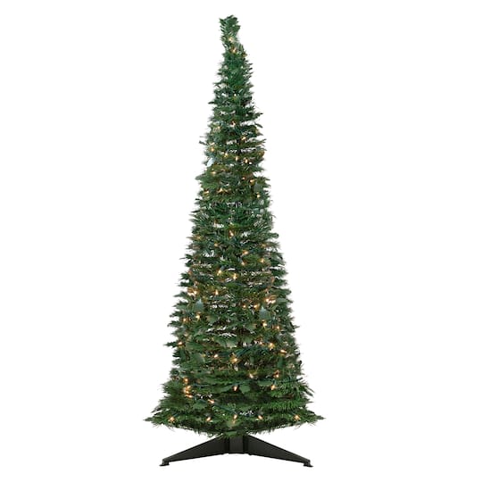 6Ft Pre-Lit Slim Green Holly Leaf Pop-Up Artificial Christmas Tree with Clear Lights By Northlight | 6 ft | Michaels®